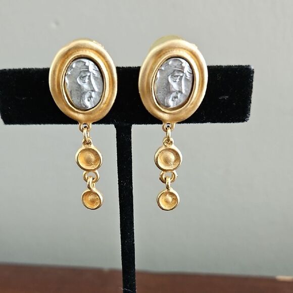 Vintage Drop Earrings With Embossed Face - Picture 1 of 3